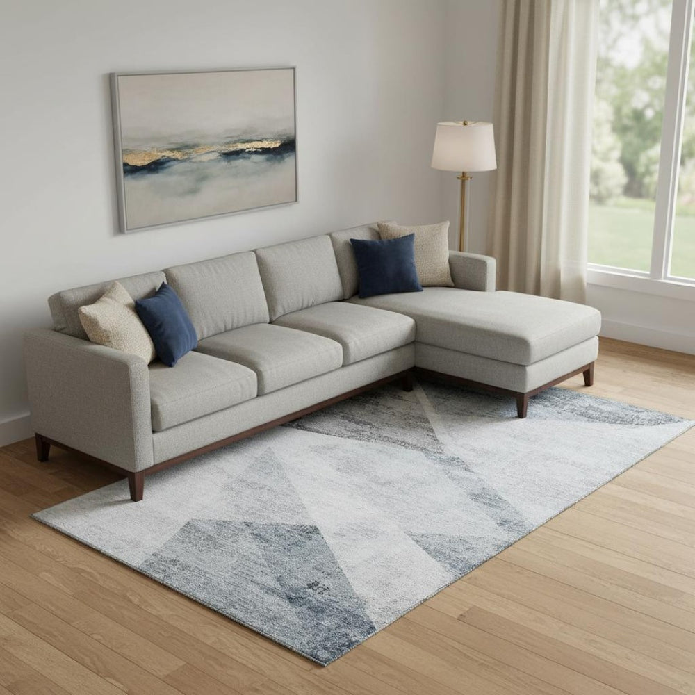 HomeRoots 8' X 10' Stylish Sky Blue Gray Silver Geometric Area Rug - Washable, Stain-Resistant, UV Protected 664598