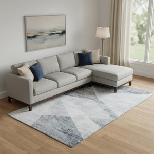 HomeRoots 8' X 10' Stylish Sky Blue Gray Silver Geometric Area Rug - Washable, Stain-Resistant, UV Protected 664598