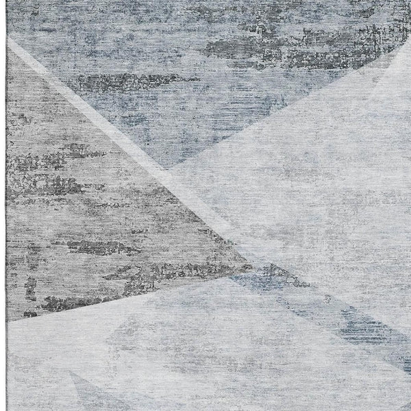 HomeRoots 8' X 10' Stylish Sky Blue Gray Silver Geometric Area Rug - Washable, Stain-Resistant, UV Protected 664598