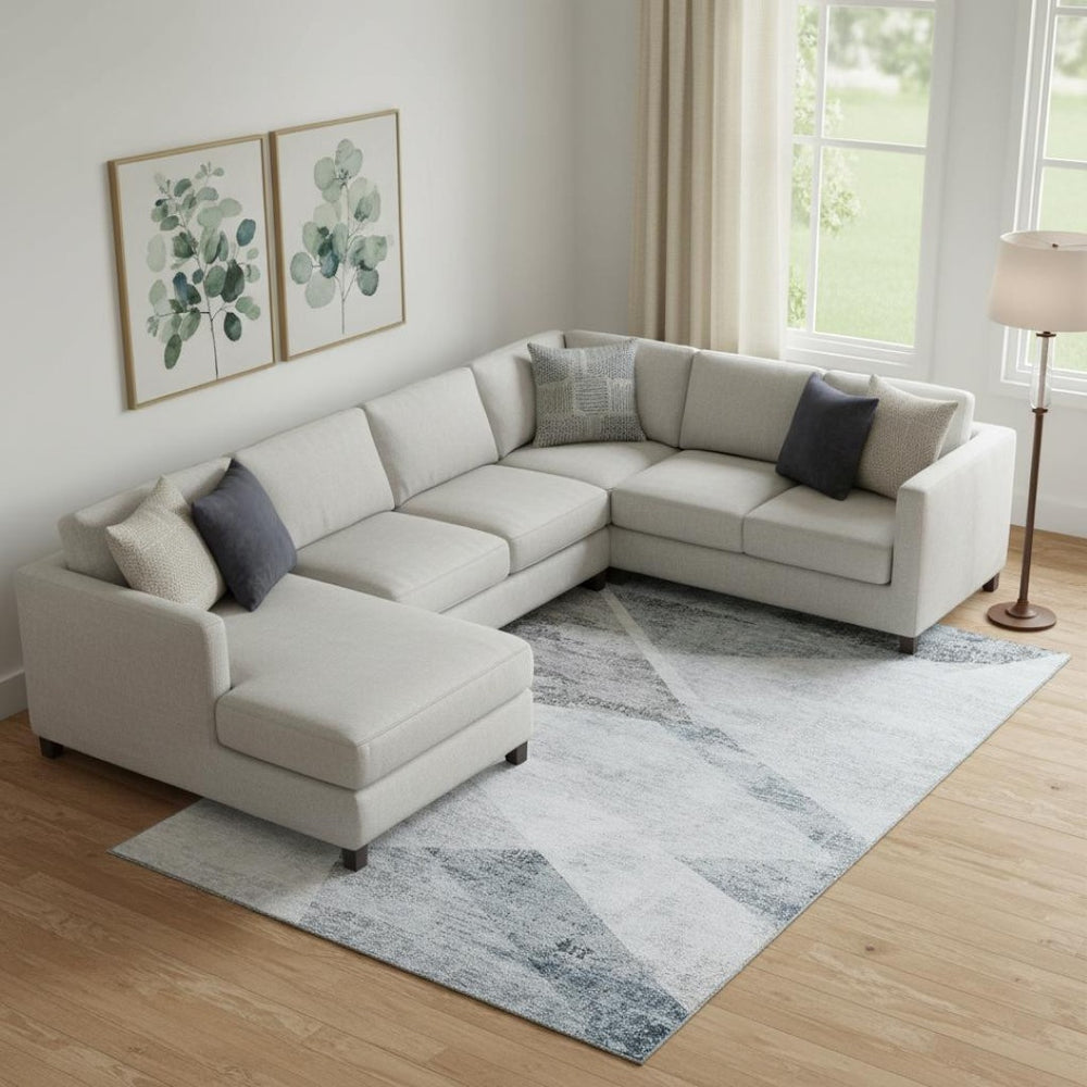 HomeRoots 9' X 12' Stylish Sky Blue Gray Silver Geometric Washable Area Rug with UV Protection & Durability 664599
