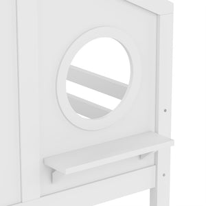 English Elm Full Bunk Bed with Trundle Bookshelf Storage Pine Frame Car Design for Kids Light White W1580S00464