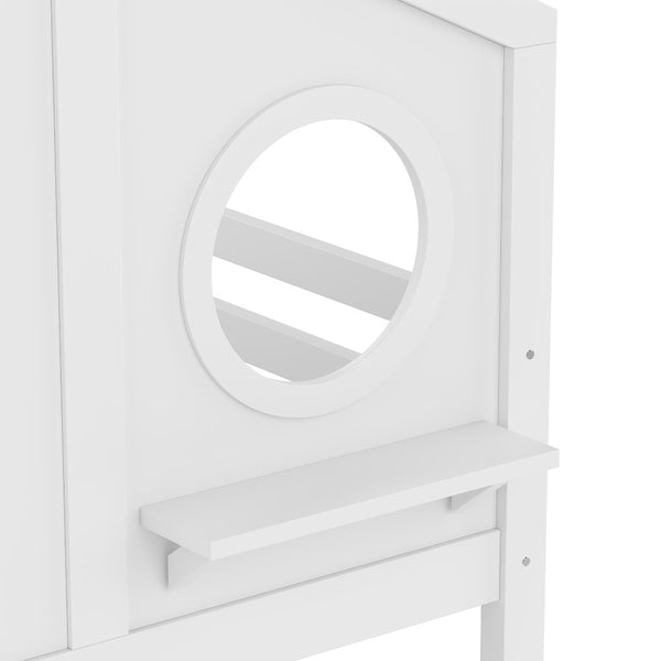 English Elm Full Bunk Bed with Trundle Bookshelf Storage Pine Frame Car Design for Kids Light White W1580S00464