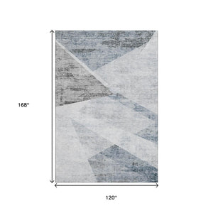 HomeRoots 10' Sky Blue Gray Silver Geometric Area Rug - Durable, Washable, UV Resistant for Modern Spaces 664600