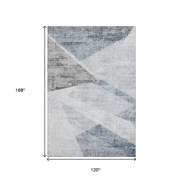 HomeRoots 10' Sky Blue Gray Silver Geometric Area Rug - Durable, Washable, UV Resistant for Modern Spaces 664600