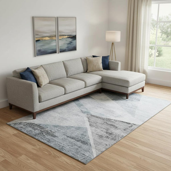 HomeRoots 10' Sky Blue Gray Silver Geometric Area Rug - Durable, Washable, UV Resistant for Modern Spaces 664600