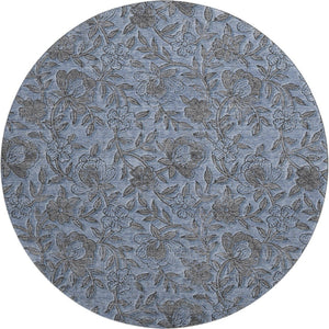 HomeRoots 8' Blue And Gray Floral Round Rug - Washable, UV-Protected, Durable for Busy Homes & Classic Decor 664603