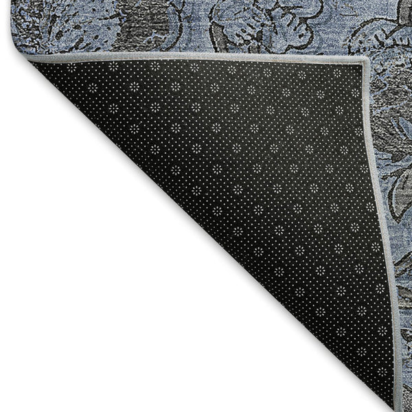 HomeRoots 8' Blue And Gray Floral Round Rug - Washable, UV-Protected, Durable for Busy Homes & Classic Decor 664603