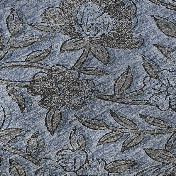 HomeRoots 8' Blue And Gray Floral Round Rug - Washable, UV-Protected, Durable for Busy Homes & Classic Decor 664603