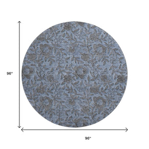 HomeRoots 8' Blue And Gray Floral Round Rug - Washable, UV-Protected, Durable for Busy Homes & Classic Decor 664603