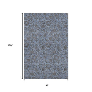 HomeRoots 8' X 10' Floral Area Rug in Blue & Gray - Washable, UV Protected, Stain Resistant for Families 664604