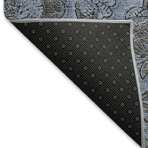 HomeRoots 8' X 10' Floral Area Rug in Blue & Gray - Washable, UV Protected, Stain Resistant for Families 664604