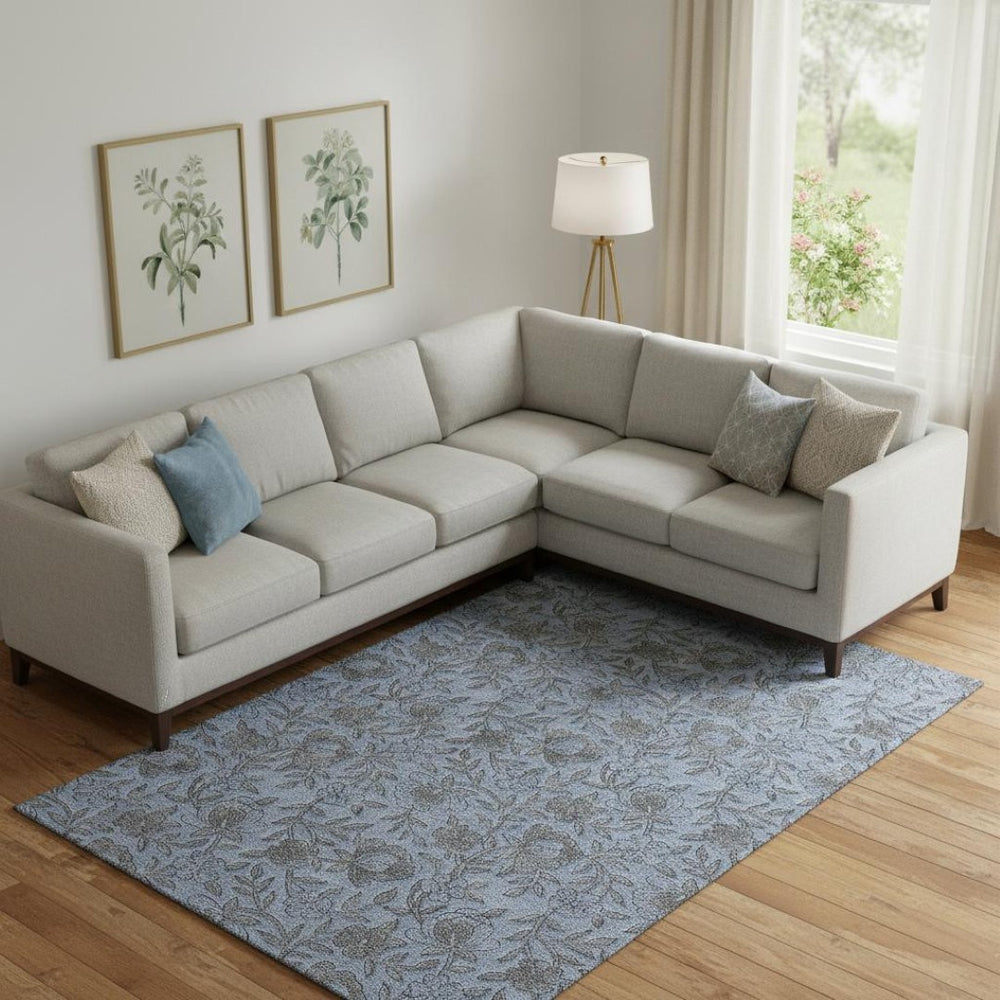 HomeRoots 8' X 10' Floral Area Rug in Blue & Gray - Washable, UV Protected, Stain Resistant for Families 664604