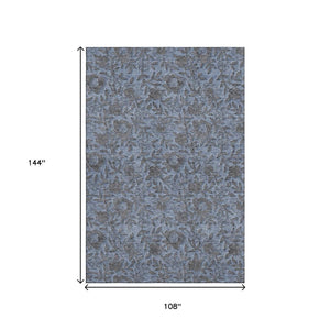 HomeRoots 9' X 12' Blue And Gray Floral Washable Area Rug - UV Protected, Stain Resistant, Perfect for Families 664605