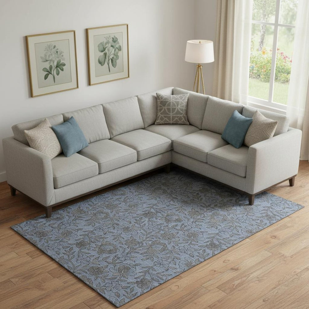 HomeRoots 9' X 12' Blue And Gray Floral Washable Area Rug - UV Protected, Stain Resistant, Perfect for Families 664605