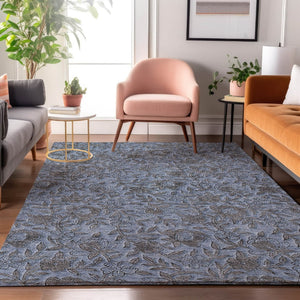 HomeRoots 9' X 12' Blue And Gray Floral Washable Area Rug - UV Protected, Stain Resistant, Perfect for Families 664605