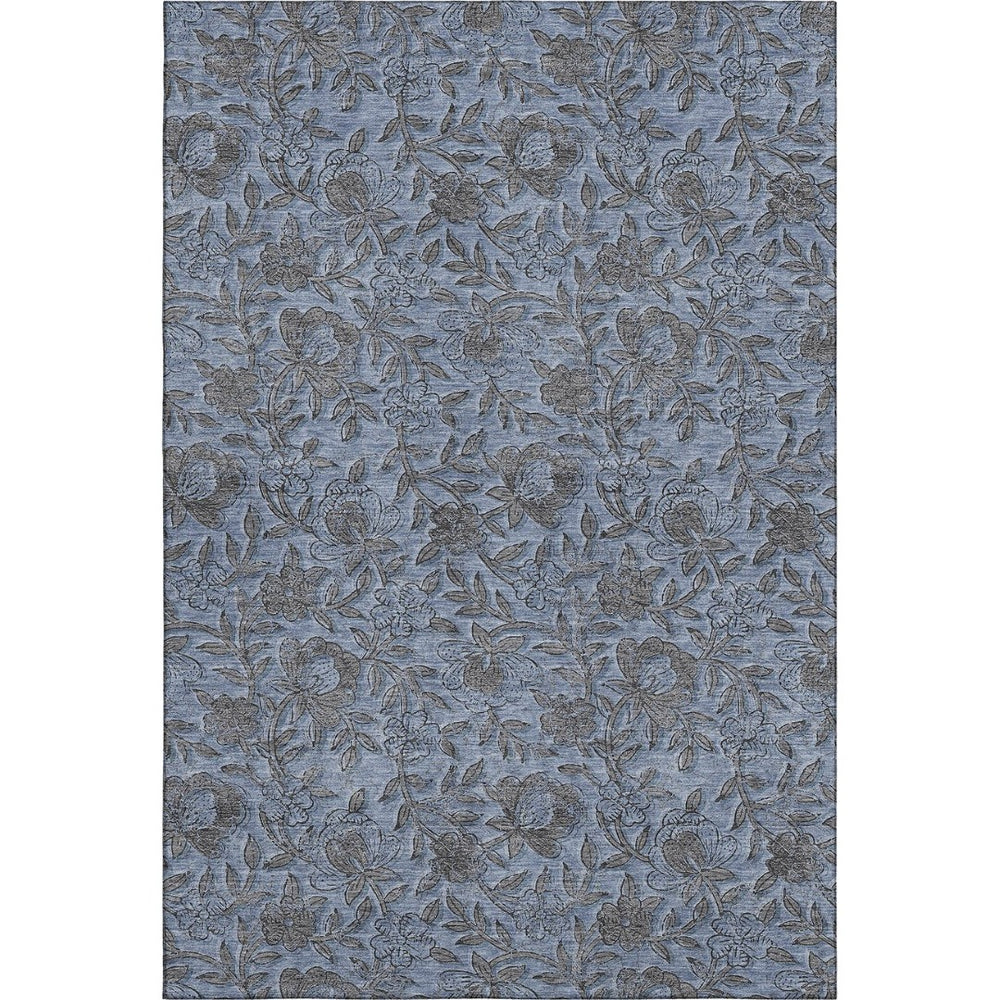 HomeRoots 9' X 12' Blue And Gray Floral Washable Area Rug - UV Protected, Stain Resistant, Perfect for Families 664605
