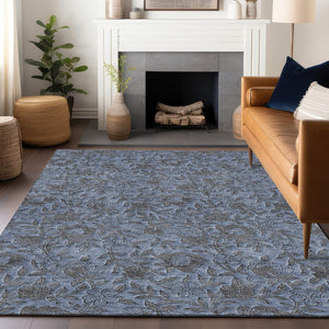 HomeRoots 9' X 12' Blue And Gray Floral Washable Area Rug - UV Protected, Stain Resistant, Perfect for Families 664605
