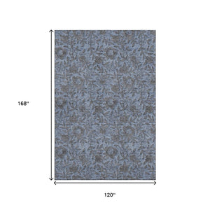 HomeRoots 10' X 14' Elegant Blue and Gray Floral Area Rug - Washable, UV Protected for High-Traffic Spaces 664606