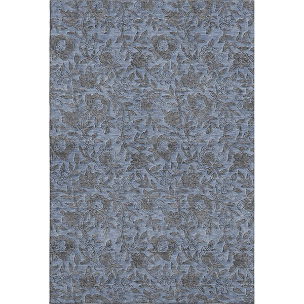 HomeRoots 10' X 14' Elegant Blue and Gray Floral Area Rug - Washable, UV Protected for High-Traffic Spaces 664606