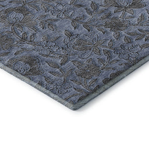 HomeRoots 10' X 14' Elegant Blue and Gray Floral Area Rug - Washable, UV Protected for High-Traffic Spaces 664606