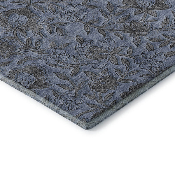 HomeRoots 10' X 14' Elegant Blue and Gray Floral Area Rug - Washable, UV Protected for High-Traffic Spaces 664606