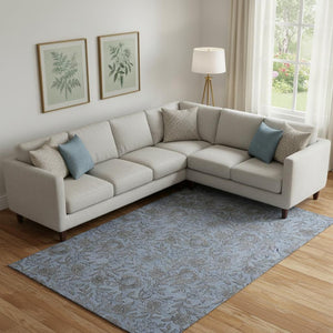 HomeRoots 10' X 14' Elegant Blue and Gray Floral Area Rug - Washable, UV Protected for High-Traffic Spaces 664606