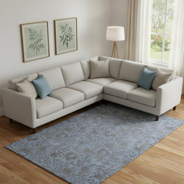 HomeRoots 10' X 14' Elegant Blue and Gray Floral Area Rug - Washable, UV Protected for High-Traffic Spaces 664606