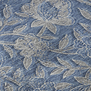 HomeRoots 8' Denim Blue and Taupe Floral Washable Round Rug - Durable, UV Protected, Perfect for Any Space! 664609