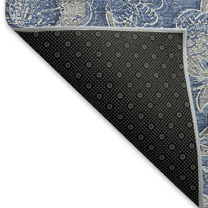 HomeRoots 8' X 10' Denim Blue Taupe Floral Washable Area Rug - Durable, Stain-Resistant, UV Protected Comfort! 664610