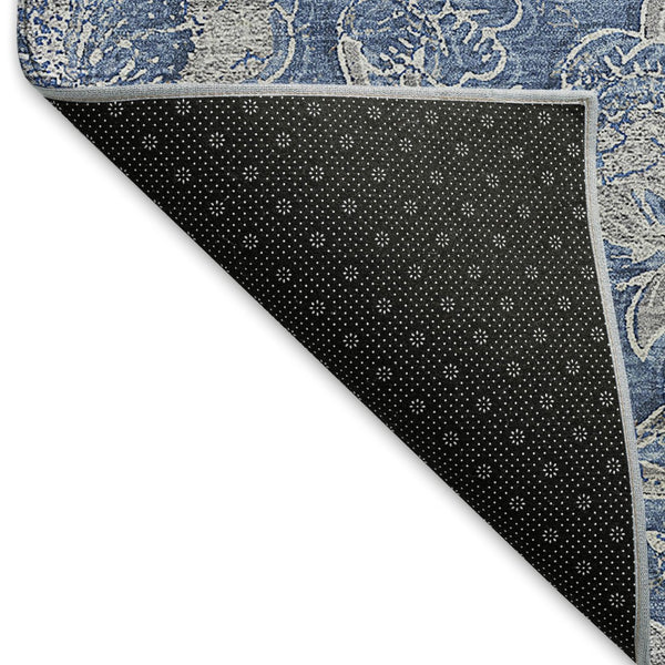 HomeRoots 8' X 10' Denim Blue Taupe Floral Washable Area Rug - Durable, Stain-Resistant, UV Protected Comfort! 664610