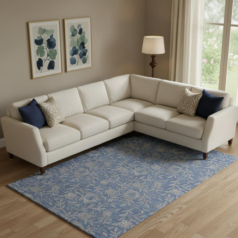 HomeRoots 8' X 10' Denim Blue Taupe Floral Washable Area Rug - Durable, Stain-Resistant, UV Protected Comfort! 664610
