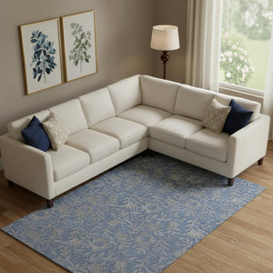 HomeRoots 9' X 12' Denim Blue & Taupe Floral Area Rug - Washable, UV-Protected, Ideal for Family Spaces 664611