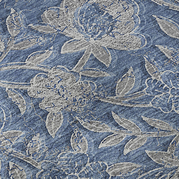 HomeRoots 9' X 12' Denim Blue & Taupe Floral Area Rug - Washable, UV-Protected, Ideal for Family Spaces 664611