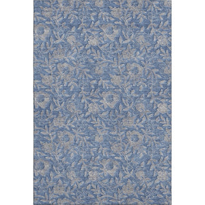 HomeRoots 10' Denim Blue & Taupe Floral Washable Area Rug - UV Protected, Stain Resistant, Durable Design for Homes 664612