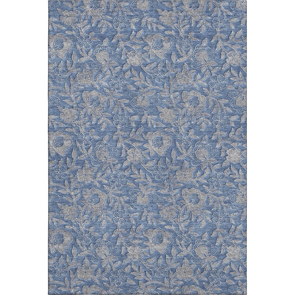 HomeRoots 10' Denim Blue & Taupe Floral Washable Area Rug - UV Protected, Stain Resistant, Durable Design for Homes 664612