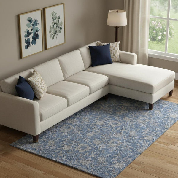 HomeRoots 10' Denim Blue & Taupe Floral Washable Area Rug - UV Protected, Stain Resistant, Durable Design for Homes 664612