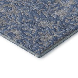 HomeRoots 10' Denim Blue & Taupe Floral Washable Area Rug - UV Protected, Stain Resistant, Durable Design for Homes 664612