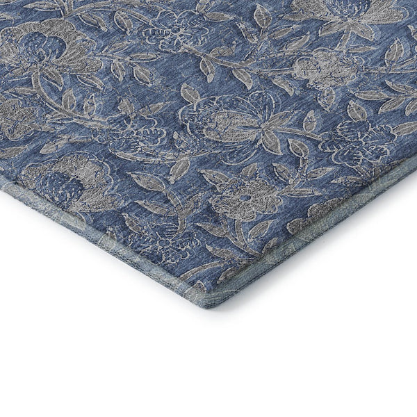HomeRoots 10' Denim Blue & Taupe Floral Washable Area Rug - UV Protected, Stain Resistant, Durable Design for Homes 664612