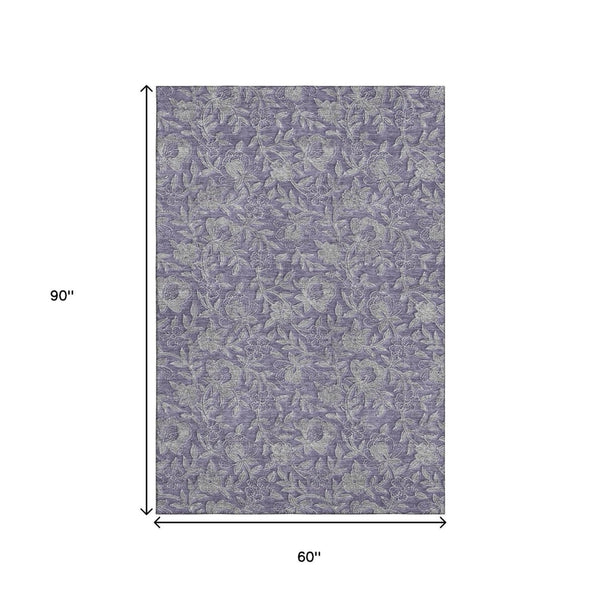 HomeRoots 5' X 8' Eggplant and Gray Floral Area Rug - Washable, UV Protected, Stylish & Durable for High-Traffic Spaces 664614