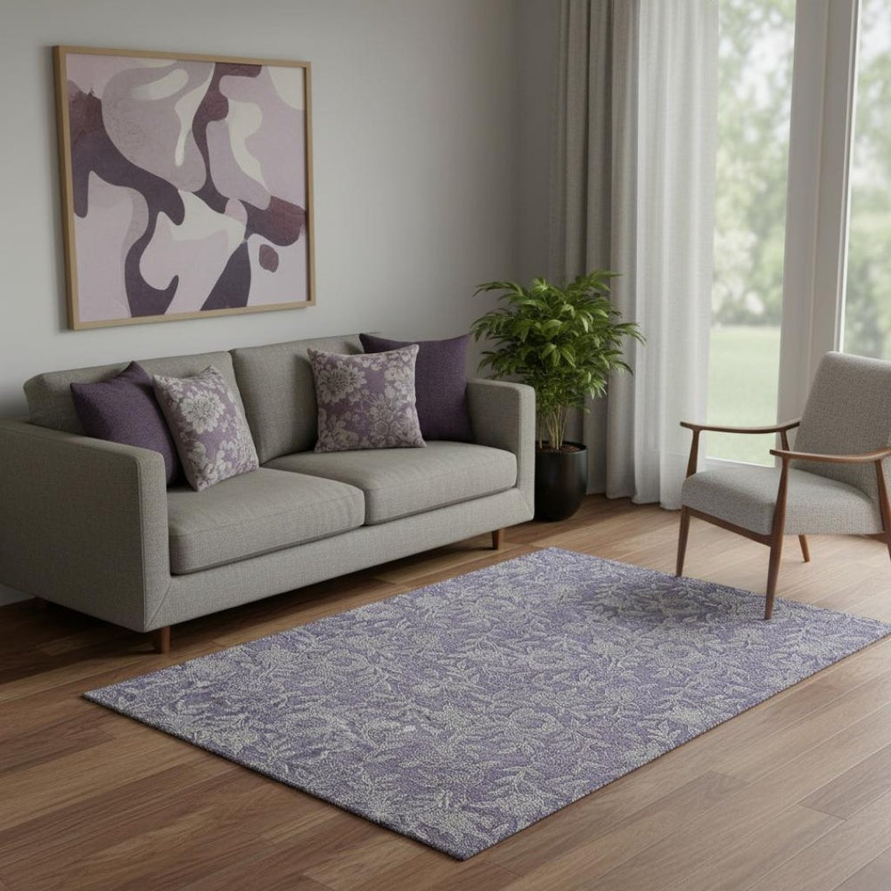 HomeRoots 5' X 8' Eggplant and Gray Floral Area Rug - Washable, UV Protected, Stylish & Durable for High-Traffic Spaces 664614