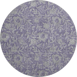 HomeRoots 8' Eggplant and Gray Floral Washable Round Rug - Elegant, Durable, Kid-Friendly with UV Protection! 664615