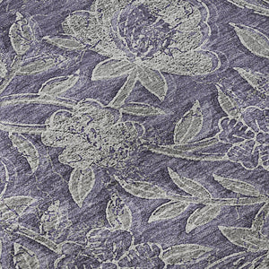 HomeRoots 8' Eggplant and Gray Floral Washable Round Rug - Elegant, Durable, Kid-Friendly with UV Protection! 664615