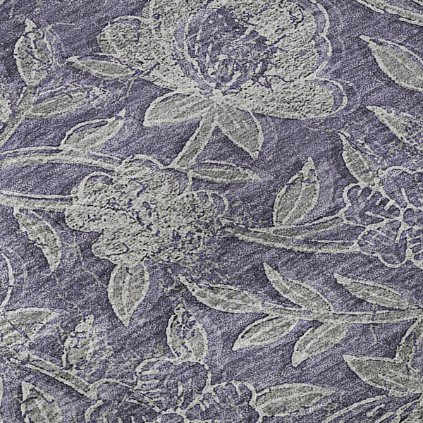 HomeRoots 8' Eggplant and Gray Floral Washable Round Rug - Elegant, Durable, Kid-Friendly with UV Protection! 664615