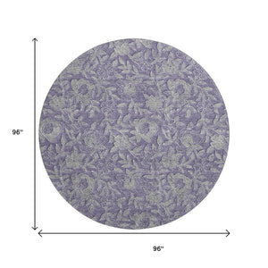 HomeRoots 8' Eggplant and Gray Floral Washable Round Rug - Elegant, Durable, Kid-Friendly with UV Protection! 664615