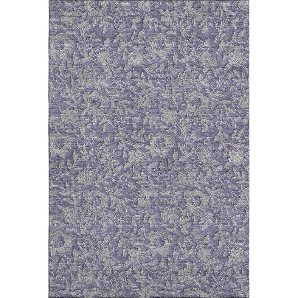 HomeRoots 8' X 10' Eggplant Gray Floral Area Rug – Durable, Washable, UV-Resistant for Stylish Family Spaces 664616