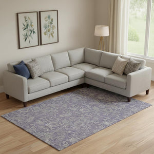 HomeRoots 9' X 12' Elegant Eggplant and Gray Floral Washable Area Rug with UV Protection for High-Traffic Homes 664617
