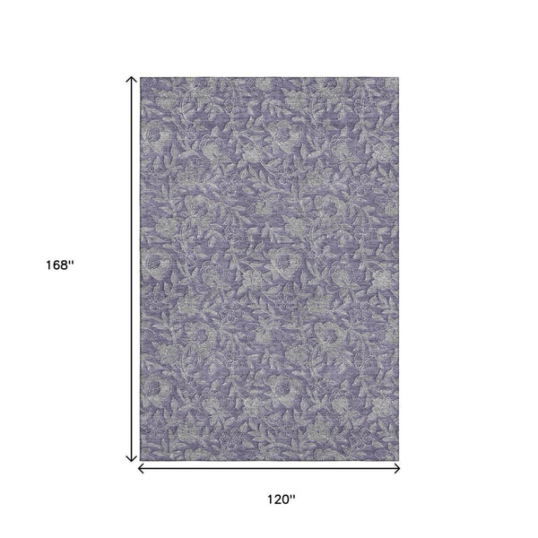 HomeRoots 10' X 14' Elegant Eggplant & Gray Floral Area Rug – Durable, Stain-Resistant, UV Protected Charm 664618