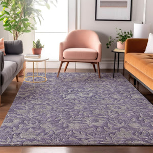 HomeRoots 10' X 14' Elegant Eggplant & Gray Floral Area Rug – Durable, Stain-Resistant, UV Protected Charm 664618