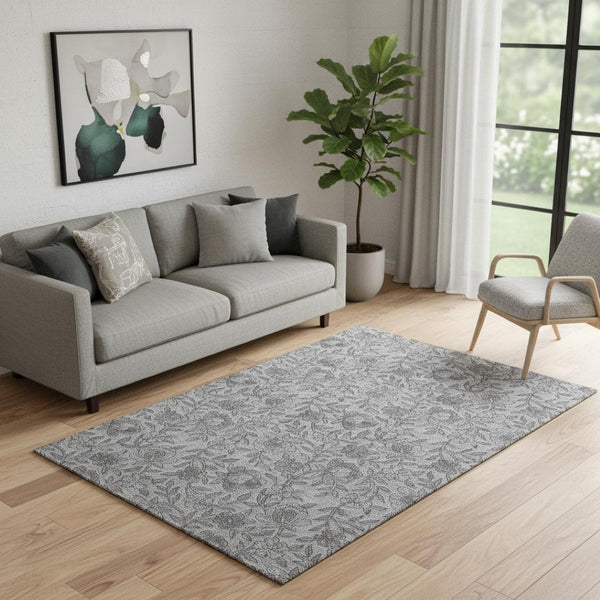 HomeRoots 5' X 8' Gray And Charcoal Floral Washable Area Rug - Durable, Stylish, UV Protected for High Traffic Spaces 664620