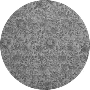 HomeRoots 8' Gray and Charcoal Floral Washable Round Rug – Durable, Stylish, UV Protected for High-Traffic Areas! 664621